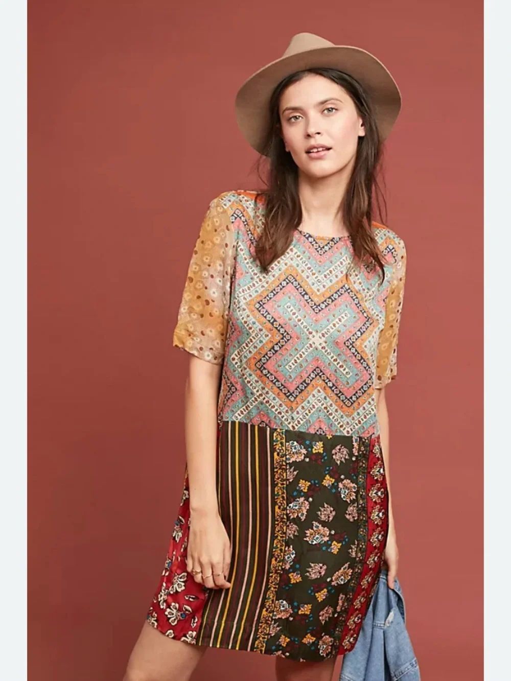 Anthropologie Tiny Boho Patchwork Short Sleeve Dress
